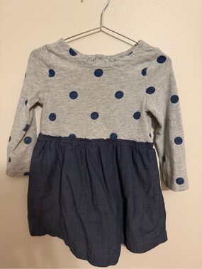 GAP Grey Top with Navy Polka Dots and Navy Skirt Dress
